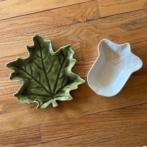 Pottery Barn Leaf Plate & Acorn Dish